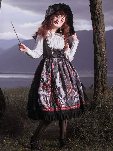 Lolita JSK Dress Black Silver Sleeveless Bows Polyester Fiber Lolita Jumper Skirts