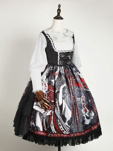 Lolita JSK Dress Black Silver Sleeveless Bows Polyester Fiber Lolita Jumper Skirts