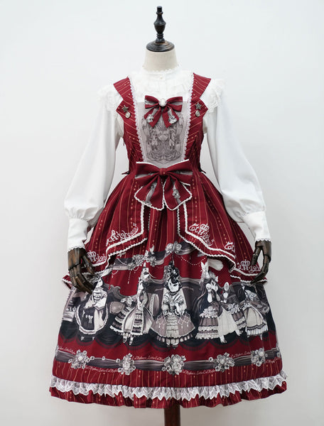 Lolita JSK Dress Burgundy Sleeveless Polyester Fabric Lolita Jumper Skirts