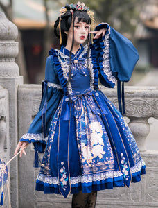 Lolita JSK Dress Deep Blue Sleeveless Bows Lolita Jumper Skirts