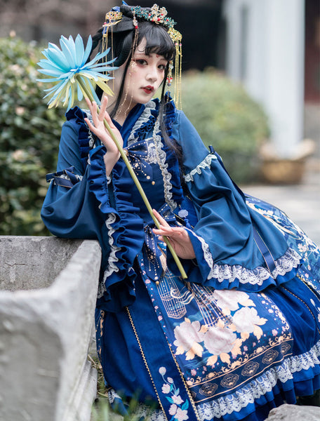 Lolita JSK Dress Deep Blue Sleeveless Bows Lolita Jumper Skirts
