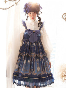 Lolita JSK Dress Navy Polyester Bowknot Sleeveless Lolita Jumper Skirts
