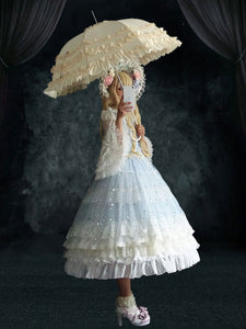 Lolita OP Dress 4-Piece Set Baby Blue Ruffles Long Sleeve Lolita One Piece Dresses
