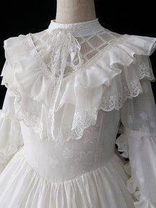 Lolita OP Dress 4-Piece Set White Ruffles Long Sleeve Lolita One Piece Dresses