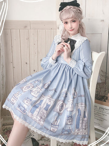 Lolita OP Dress Baby Blue Long Sleeves Bowknot Lolita One Piece Dresses