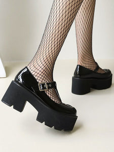 Lolita Pumps Black PU Leather Round Toe T-Strap Heels Lolita Shoes