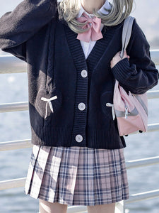 Lolita Sweater Cardigan Pink Bows Polyester Long Sleeves Spring Lolita Outwears