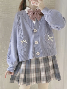 Lolita Sweater Cardigan Pink Bows Polyester Long Sleeves Spring Lolita Outwears