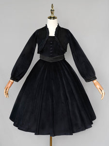 Lolitashow Sweet Lolita Dress Outfits Velour Long Sleeves Jumper Top Dress 2pcs Set