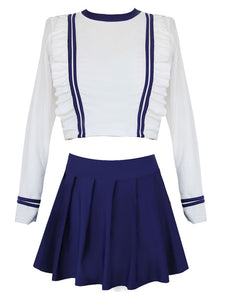 Navy Style Lolita Outfits White Ruffles Long Sleeves Lolita Swimming Suit