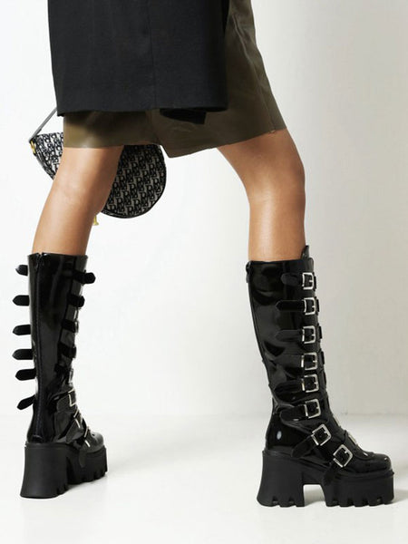 PU Leather Lolita Boots Round Toe Black Lolita Footwear