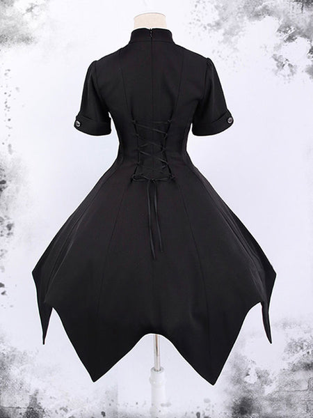 Pre-Sale Gothic Lolita OP Dress Black Short Sleeves Ruffles Lace Up Black Lolita One Piece Dress