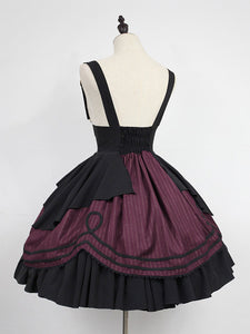 Pre-Sale Idol clothes Lolita JSK Dress Burgundy Sleeveless Ruffles Stripes Two-Tone Grommets Pleated Lolita Jumper Skirt