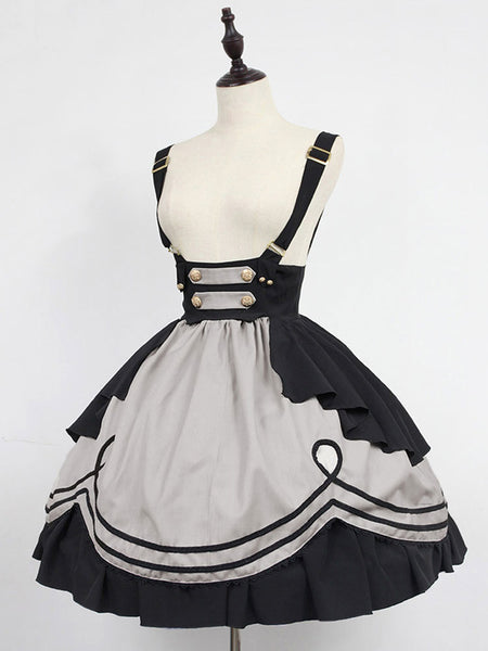 Pre-Sale Idol clothes Lolita JSK Dress Burgundy Sleeveless Ruffles Stripes Two-Tone Grommets Pleated Lolita Jumper Skirt