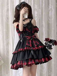 Pre-Sale Idol clothes Lolita JSK Dress Red Plaid Pattern Sleeveless Ruffles Bows Lace Up Lolita Jumper Skirt
