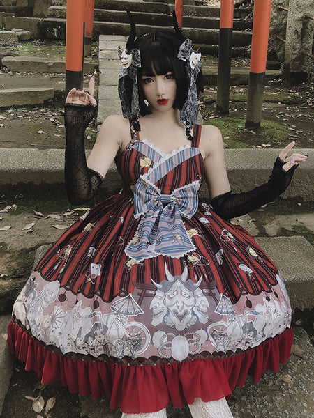 Punk Gothic Harajuku Sweet Lolita JSK Dress Dark Red Sleeveless Polyester Bows Lolita Jumper Skirts