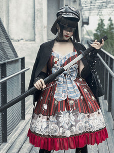 Punk Gothic Harajuku Sweet Lolita JSK Dress Dark Red Sleeveless Polyester Bows Lolita Jumper Skirts