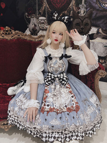 Punk Gothic Lolita JSK Dress Bows Light Sky Blue Sleeveless Polyester Lolita Jumper Skirts