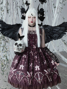 Punk Gothic Lolita JSK Dress Ruffles Maroon Sleeveless Polyester Lolita Jumper Skirts