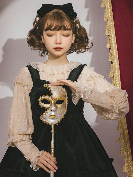 ROCOCO Style Lolita Blouses Long Sleeves Bows Ruffles Light Apricot Lolita Top Lolita Shirt
