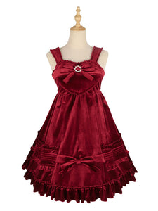 ROCOCO Style Lolita JSK Dress Polyester Sleeveless Ruffles Burgundy Lolita Jumper Skirts