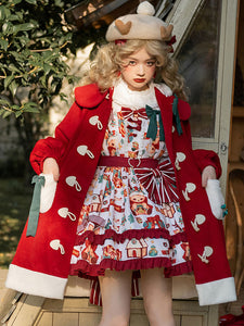 Red Lolita Coats For Christmas Bows Color Block Long Sleeve Polyester Fall Lolita Outwears
