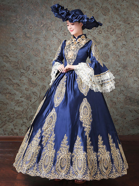 Rococo Victorian Dress Lace Long Sleeve Blue Classical Lolita Dress