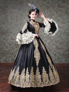 Rococo Victorian Dress Lace Long Sleeve Blue Classical Lolita Dress