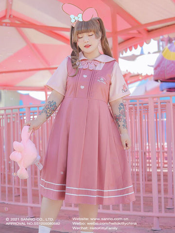 Sanrio Authorized Plus Size Sweet Lolita Dress Polyester Sleeveless Draped Jumper Lolita Dress