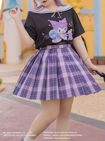Sanrio Authorized Plus Size Sweet Lolita SK Plaid Pattern Pink Draped Lolita Mini Skirts