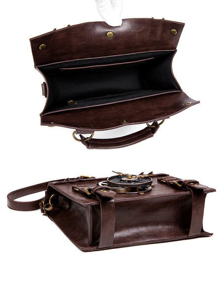Steampunk Lolita Bag Coffee Brown PU Leather Rivets Metal Details Cross-body Bag Lolita Accessories