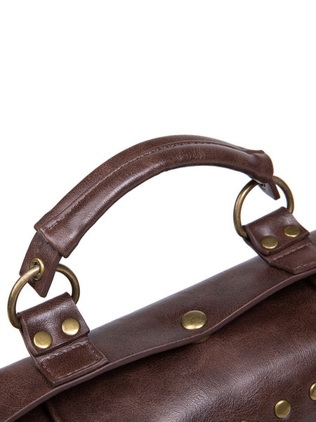 Steampunk Lolita Bag Coffee Brown PU Leather Rivets Metal Details Cross-body Bag Lolita Accessories
