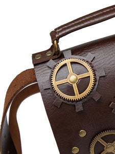 Steampunk Lolita Bag Deep Brown PU Leather Metal Details Cross-body Bag Gothic Lolita Accessories