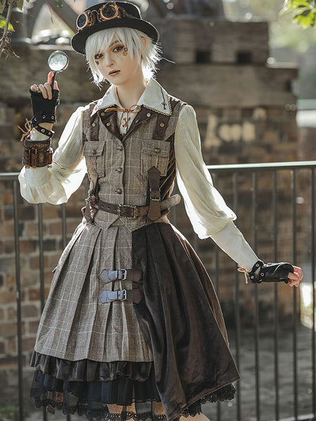 Steampunk Lolita Cardigan Cotton Blend Velour Metal Details Brown Lovely Lolita Overcoat