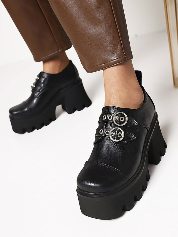 Steampunk Lolita Footwear Black Round Toe PU Leather Daily Casual Lolita Shoes
