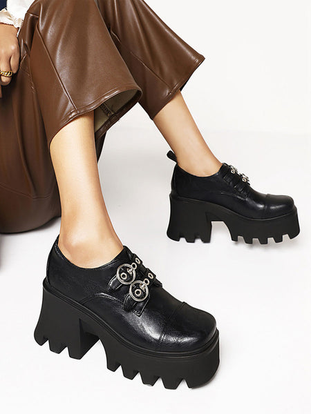 Steampunk Lolita Footwear Black Round Toe PU Leather Daily Casual Lolita Shoes