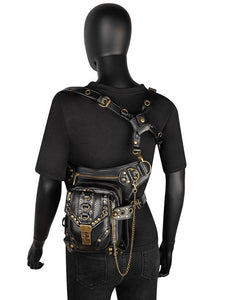 Steampunk Lolita Handbag Black PU Leather Metal Details Waist Pack Gothic Lolita Accessories