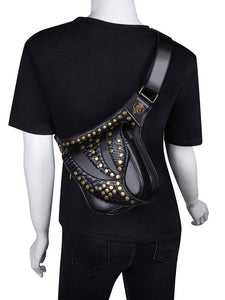 Steampunk Lolita Handbag Black PU Leather Rivets Waist Pack Gothic Lolita Accessories