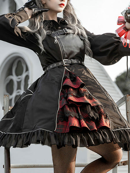 Steampunk Lolita JSK Dress Neverland Floral Print Ruffles Black Sweet Lolita Jumper Skirt