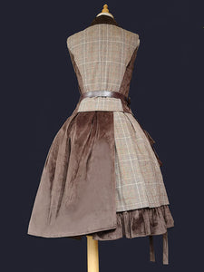 Steampunk Lolita SK 2-Piece Set Infanta Coffee Brown Metal Details Cotton Blend Velour Lolita Overskirt Outfits