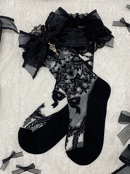 Steampunk Lolita Stocking Black Lace Accessory Polyester Lace Lolita Socks