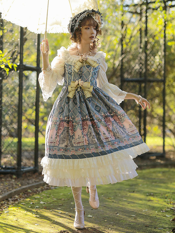 Sweet Fairytale Lolita JSK Dress Infanta Chiffon Deep Blue Lolita Jumper Skirts