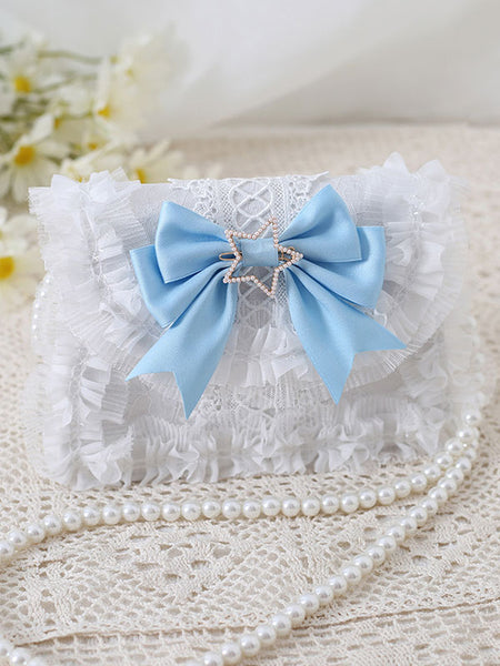 Sweet Lolita Bag Baby Blue PU Leather Bows Lace Embellishment PU Leather Cross-body Bag Lolita Accessories