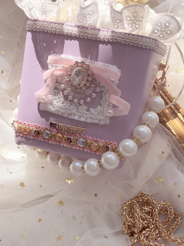 Sweet Lolita Bag Lavender PU Leather Bows Pearls PU Leather Daily Casual Lolita Handbag