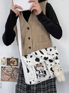 Sweet Lolita Bag White Canvas Animal Print Cross-body Cotton Bag Lolita Accessories