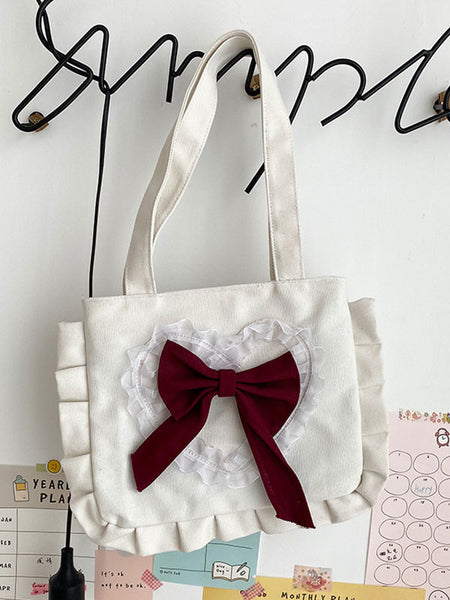 Sweet Lolita Bag White Canvas Polyester Bow Lolita Accessories Lolita Shoulder Bag
