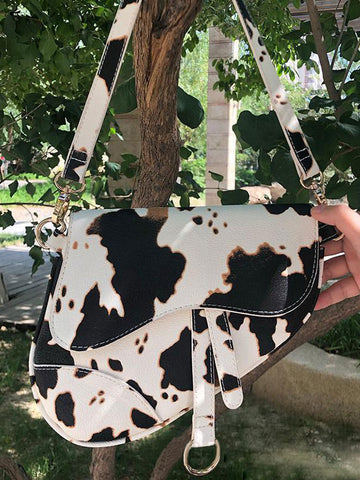 Sweet Lolita Bag White Cow Pattern PU Leather Handbag Daily Casual Lolita Accessories