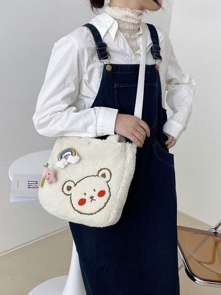 Sweet Lolita Bag White Faux Suede Teddy Bear Pattern Lolita Accessories