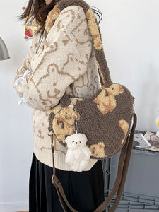 Sweet Lolita Bag White Short Plush Faux Suede Teddy Bear Pattern Lolita Accessories