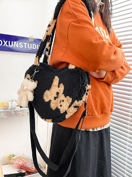 Sweet Lolita Bag White Short Plush Faux Suede Teddy Bear Pattern Lolita Accessories